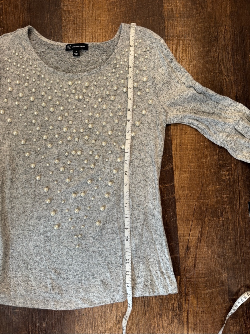 INC International Concepts Gray Crew Neck pearl detail Sweater - Picture 6 of 6